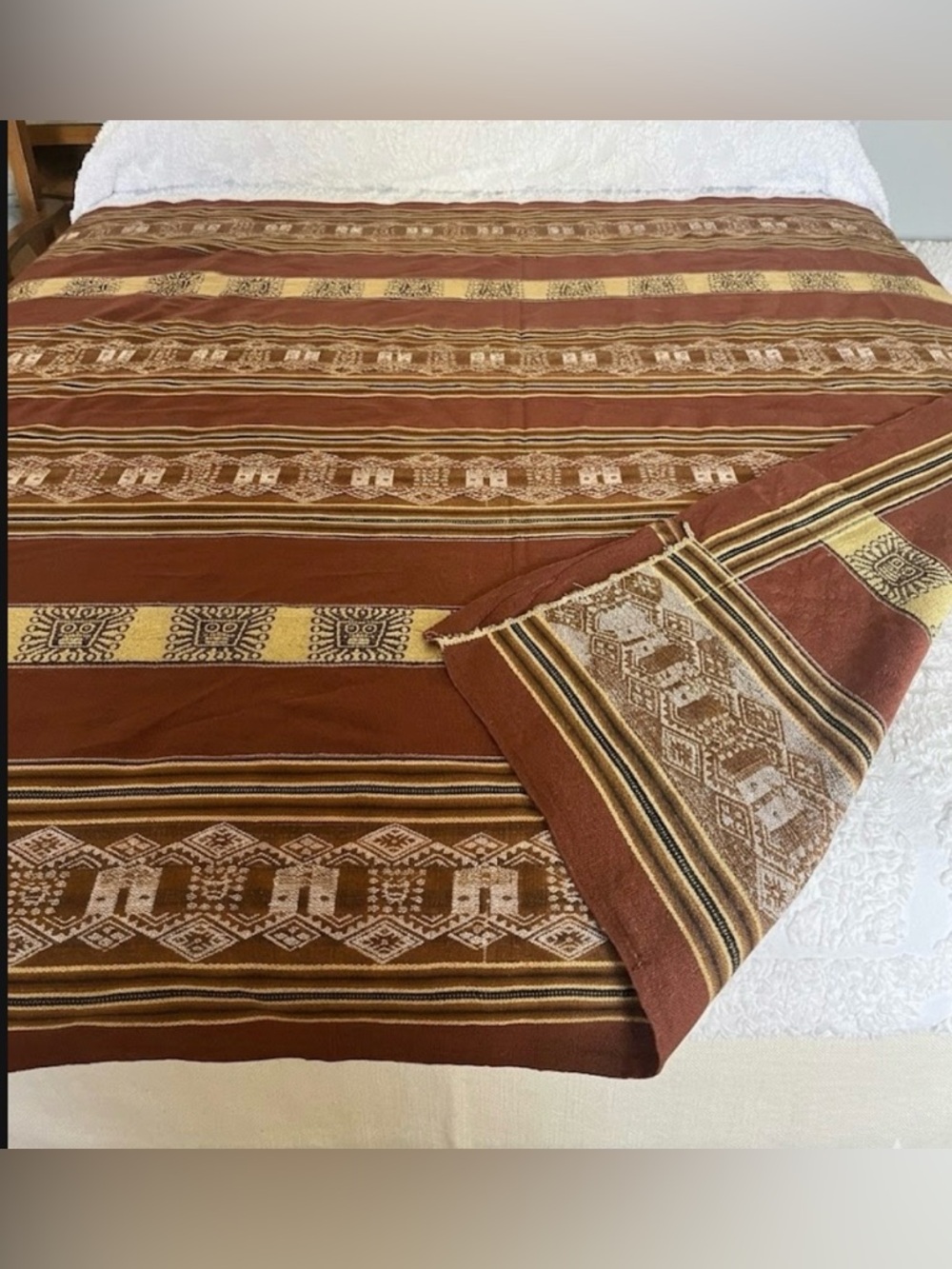 Vintage Peruvian Hand-Loomed Throw Blanket | 58x83 | Incan Earth Tone Boho